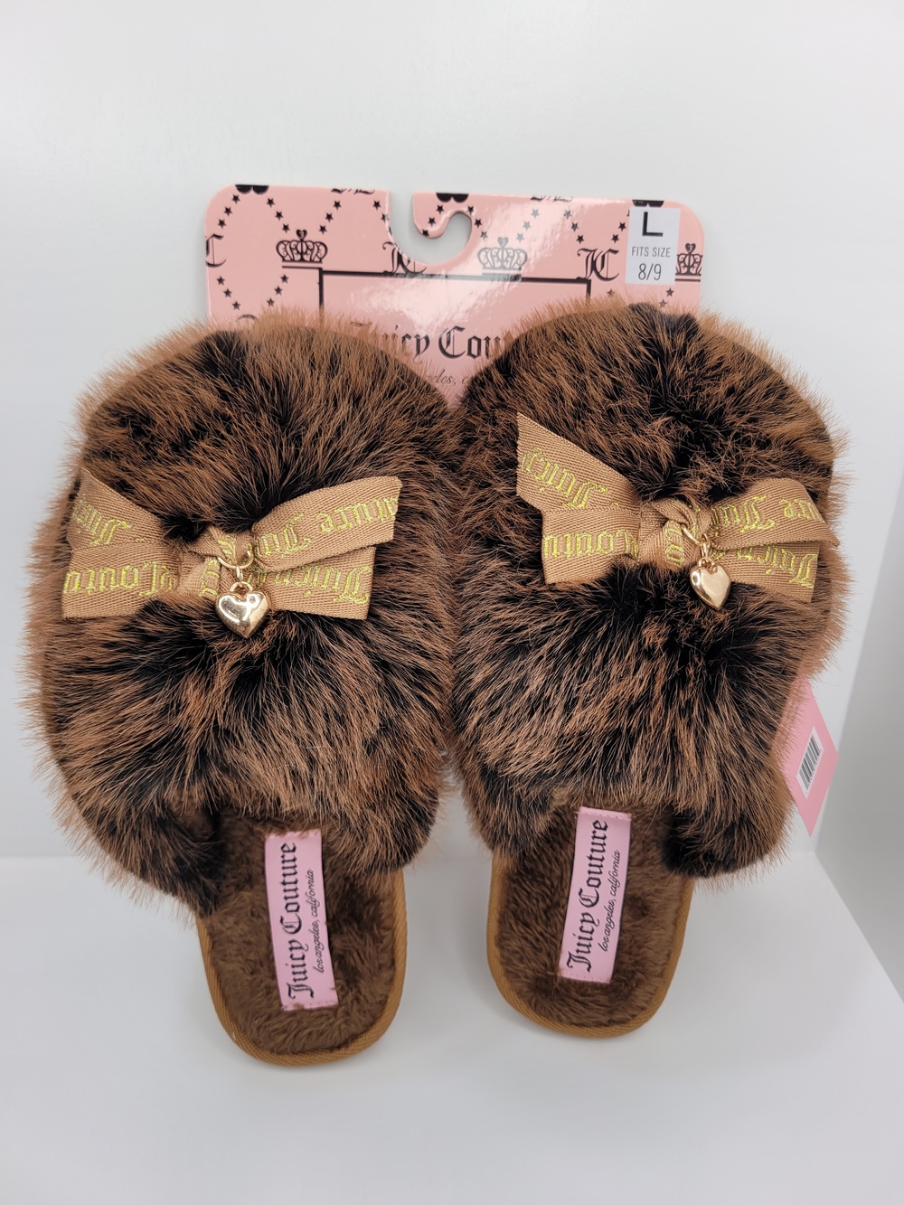 👉✨️ Juicy Couture Brown Faux Fur Slide Slippers with Bow Size [8-9]